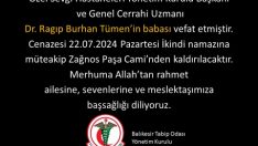 Dr. Ragıp Burhan Tümen’in babası vefat etmiştir.
