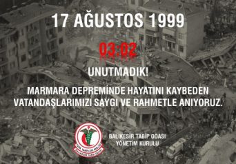 17 Ağustos 1999 Marmara depreminin yıl dönümünde kaybettiğimiz vatandaşlarımızı saygı ve rahmetle anıyoruz.